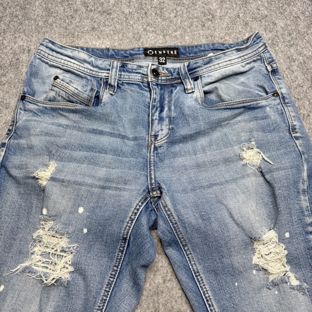 Empyre Recoil Distressed Ripped Destroyed Paint Splatter Light Wash‎ Jeans - Picture 3 of 11